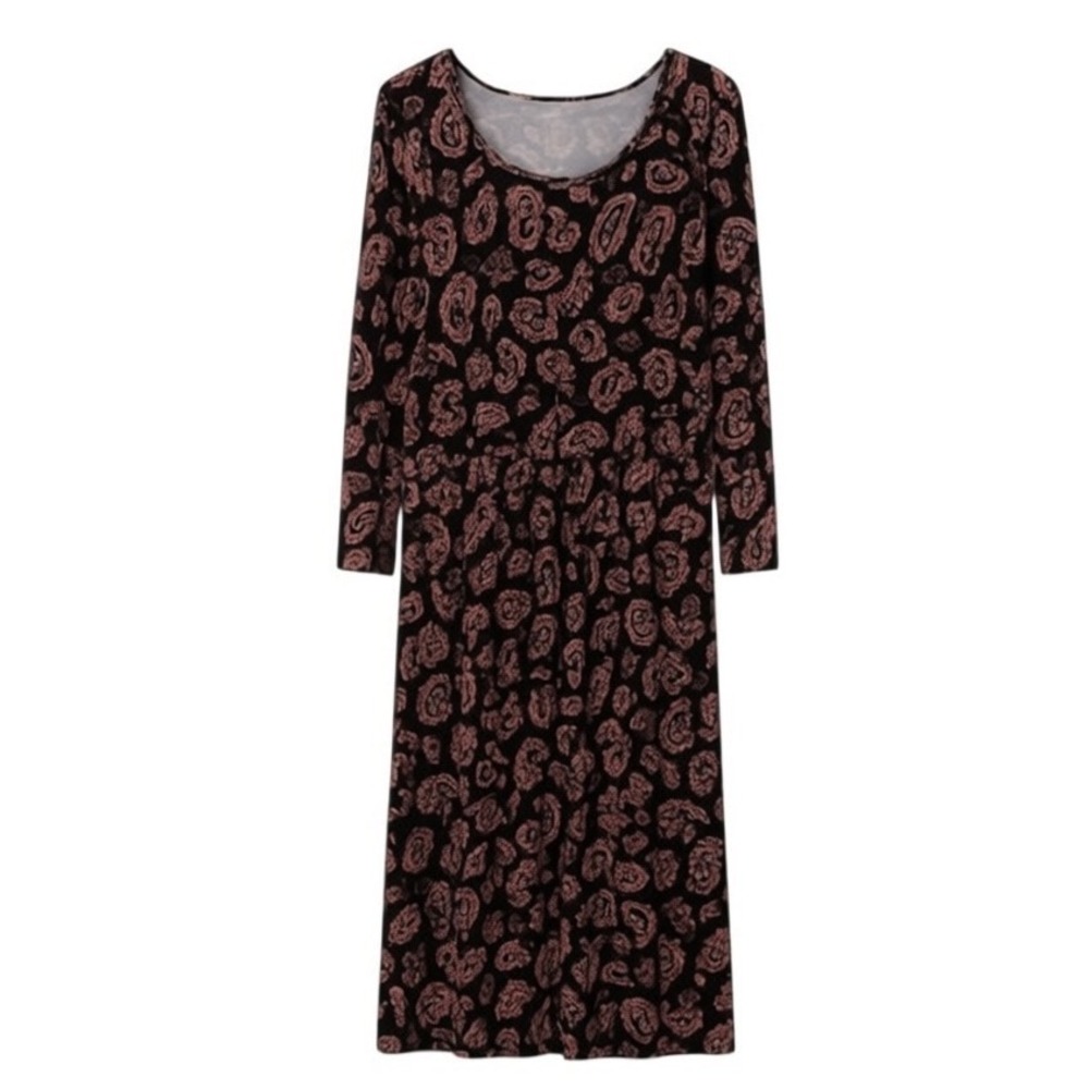 Boden Paisley Print Midi Dress Size US20 Black Pink Long Sleeve Boho Stretch